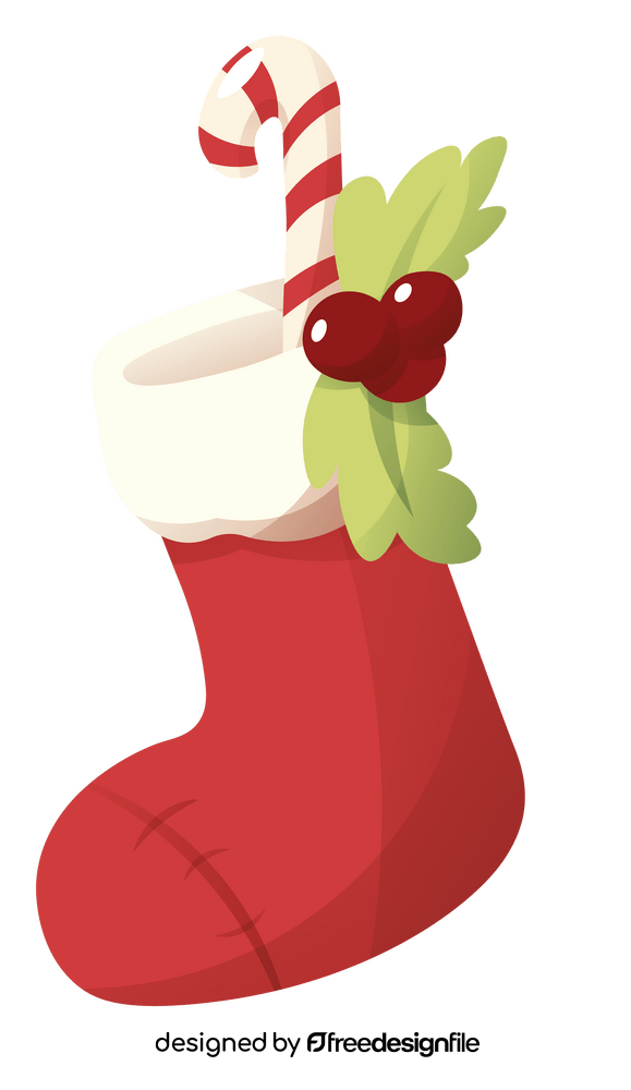 Christmas present, stocking with candy cane clipart