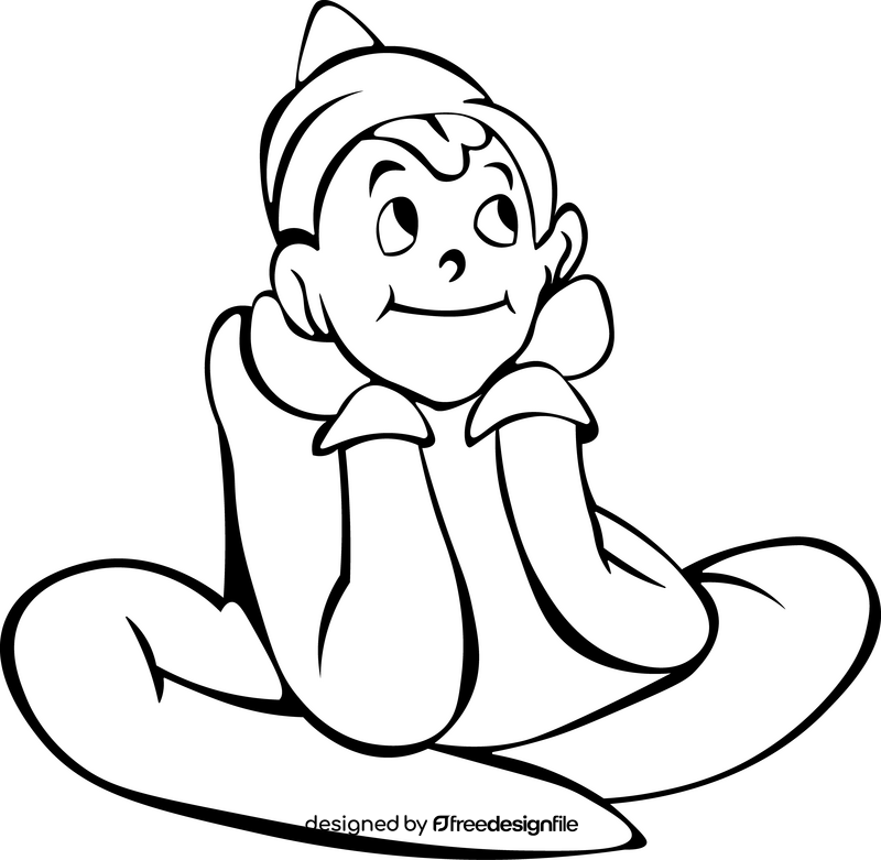 Christmas Elf on the shelf drawing black and white clipart