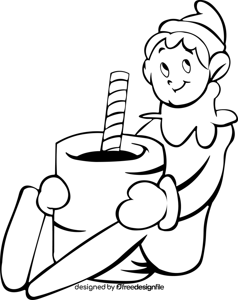 Cute elf on the shelf black and white clipart