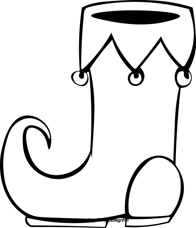 Elf shoes, boot black and white clipart