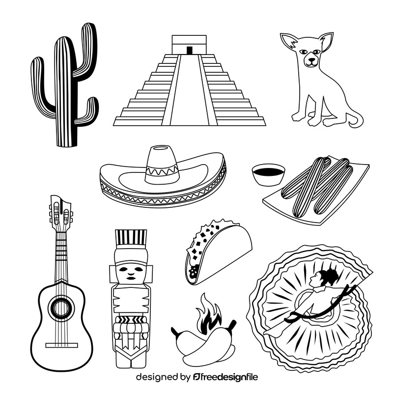 Mexico traditional symbols black and white vector