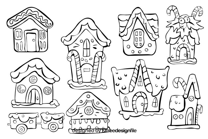 Gingerbread house set black and white vector