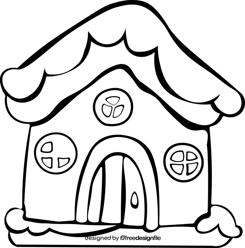 Gingerbread House cartoon black and white clipart