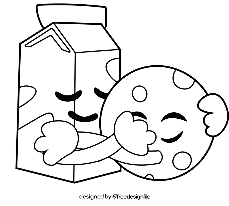 Milk and Cookies hugging cartoon black and white clipart