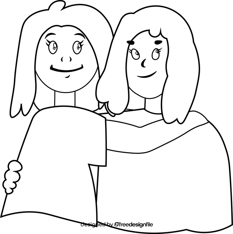 Girls hug black and white clipart