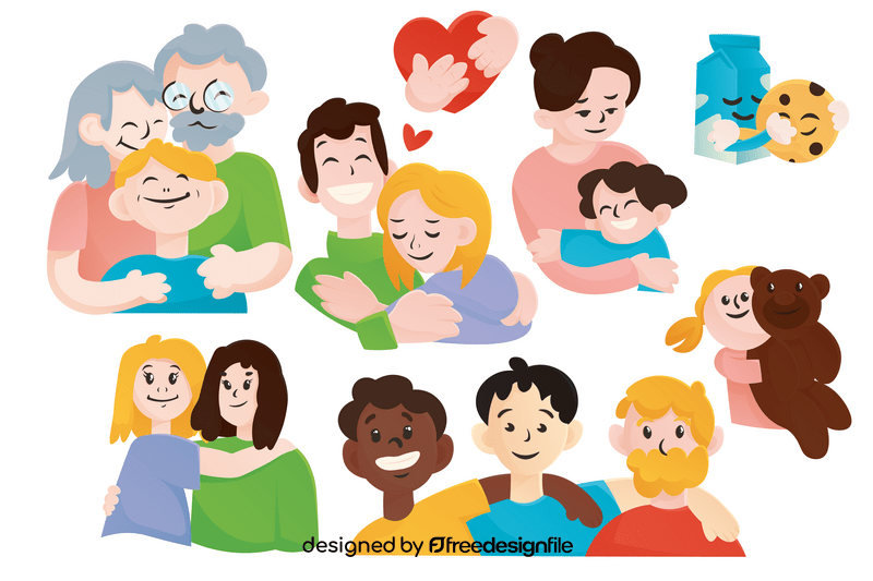 Hugging cartoon set vector