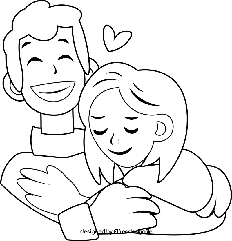 Couple hugging black and white clipart