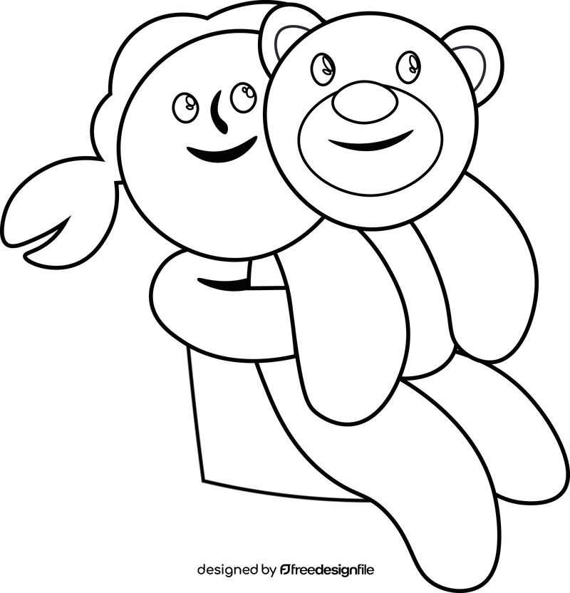 Teddy bear hugging black and white clipart