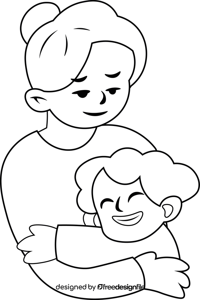 Mother hug black and white clipart