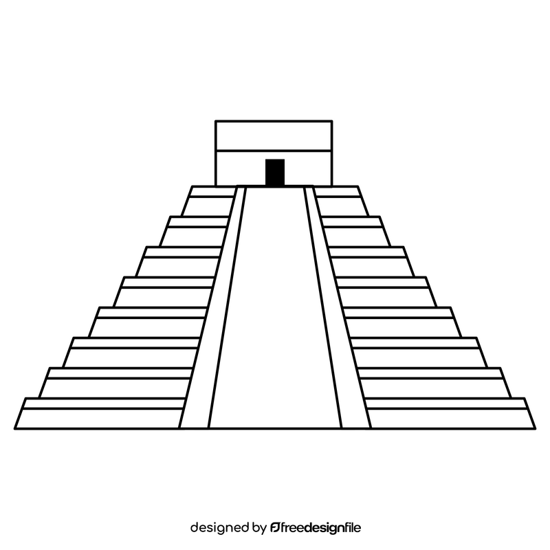 Chichen itza pyramid black and white clipart