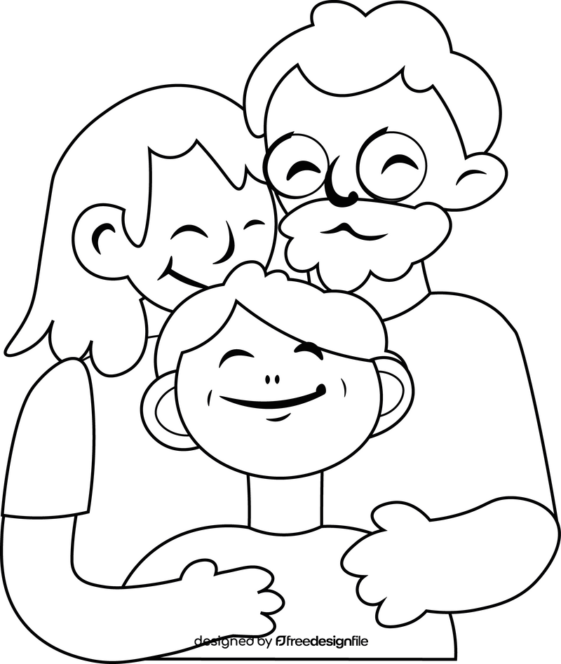 Grandparent hugging cartoon black and white clipart