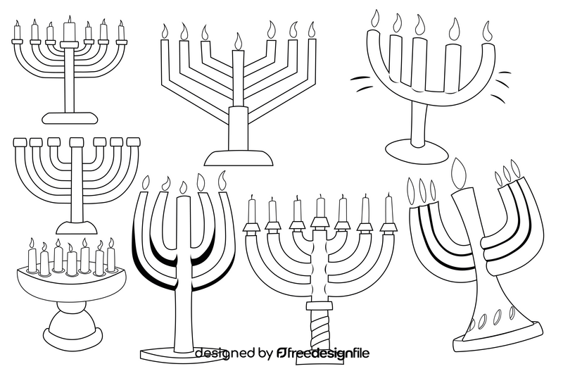 Menorah set black and white vector