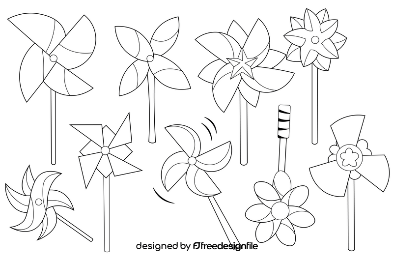 Pinwheel set black and white vector