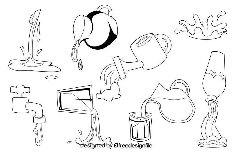 Pouring Water clipart set black and white vector