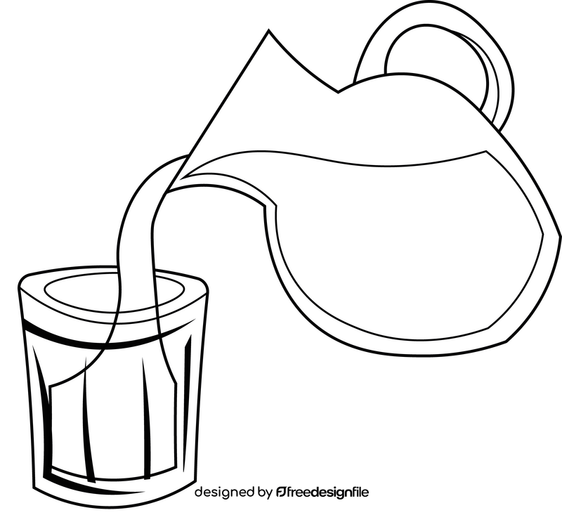 Pouring Water glass jug black and white clipart