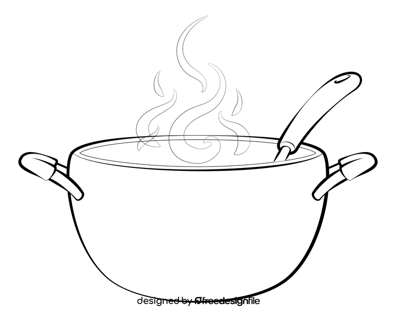 Cooking pot drawing black and white clipart