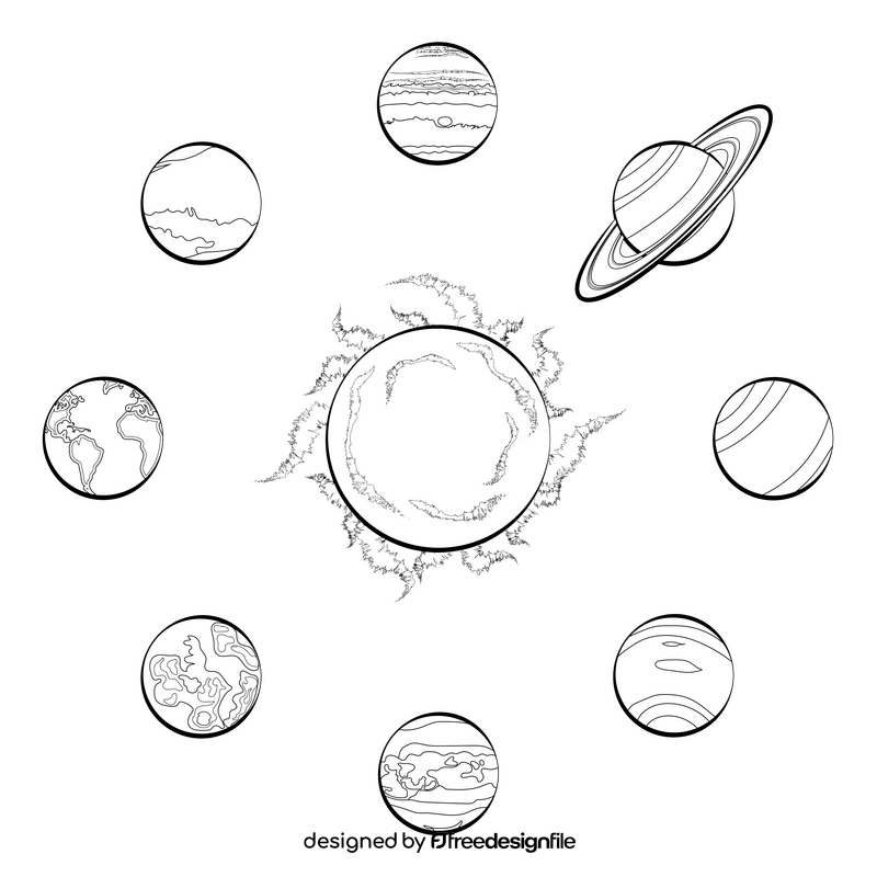 Solar system drawing black and white clipart