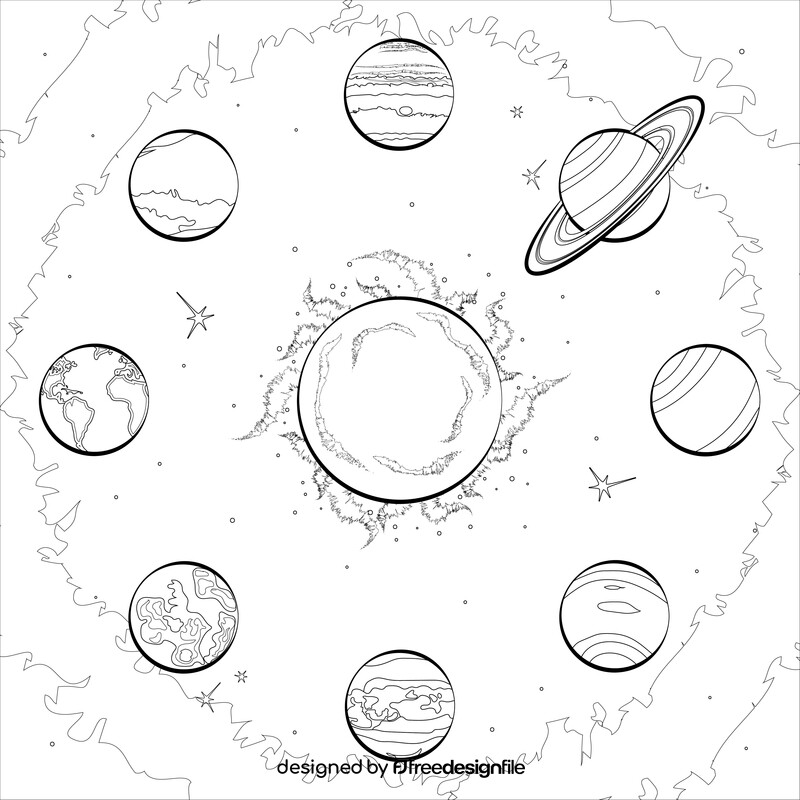 Solar system drawing black and white vector