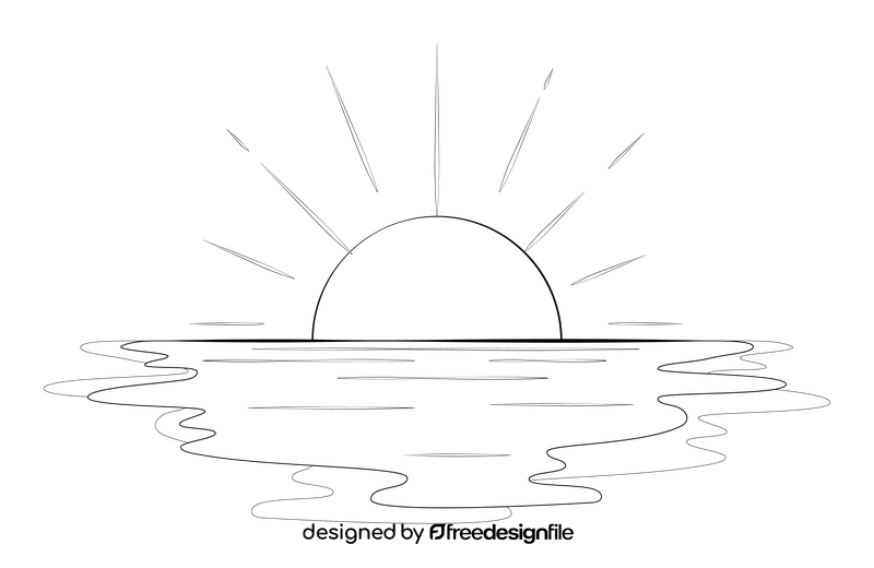 Sunrise drawing black and white clipart