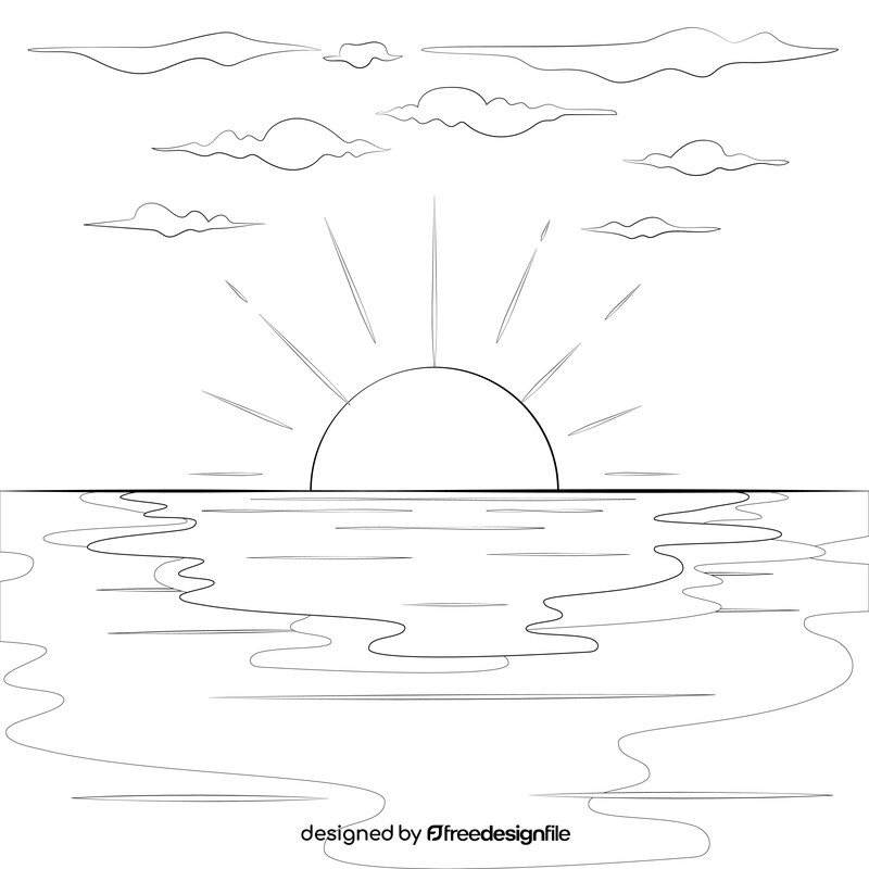 Sunrise drawing black and white vector