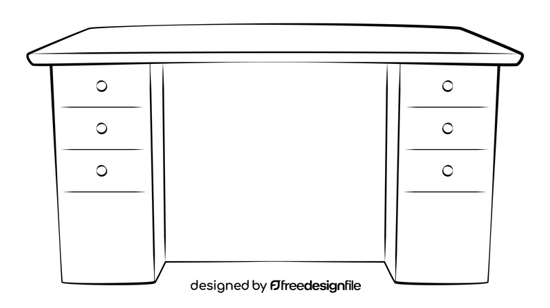 Office desk drawing black and white clipart