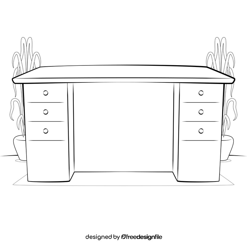 Office desk drawing black and white vector