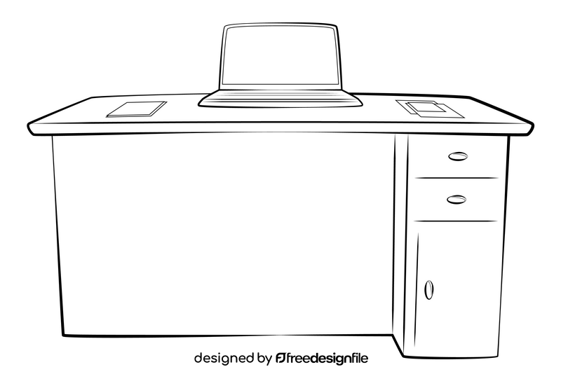 Office desk drawing black and white clipart