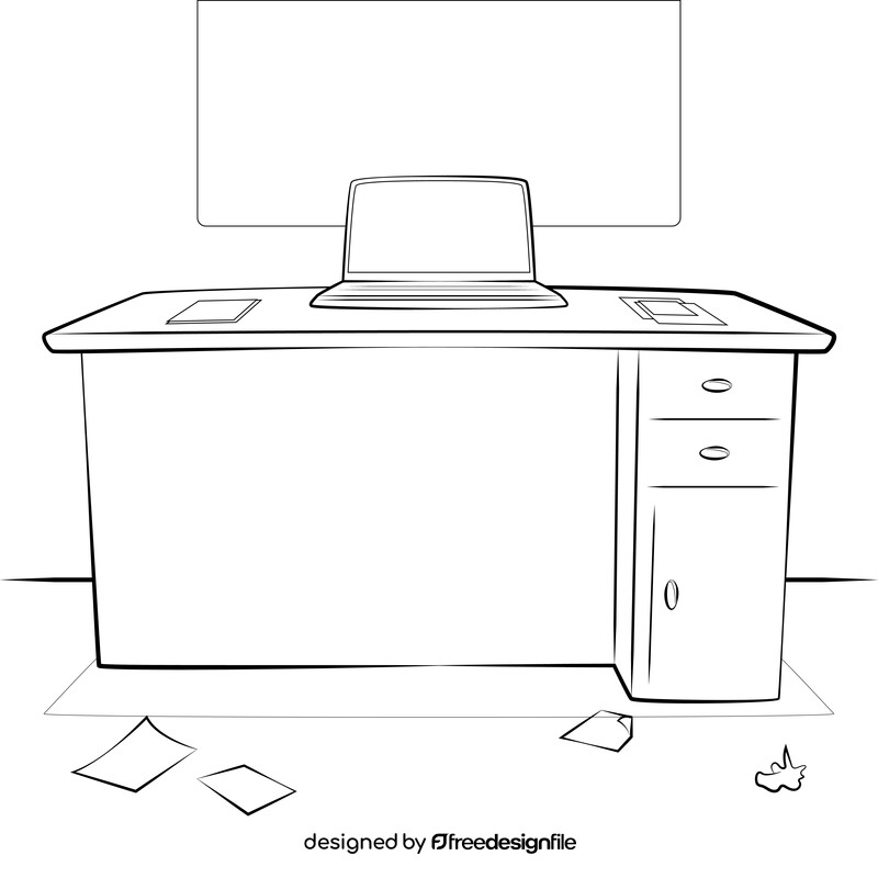 Office desk drawing black and white vector