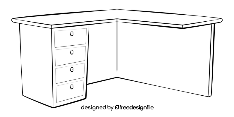 Office desk black and white clipart