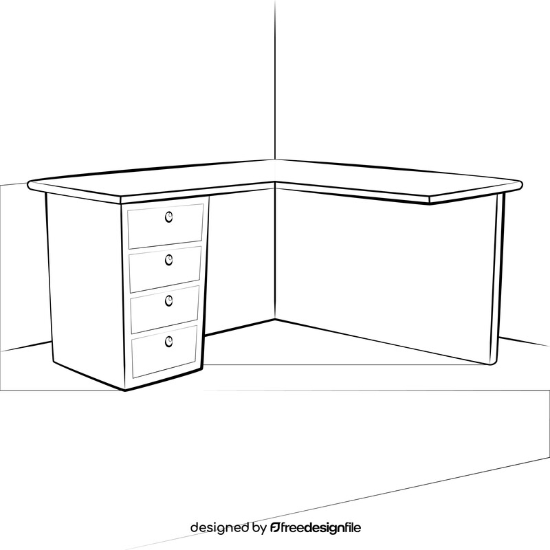 Office desk drawing black and white vector