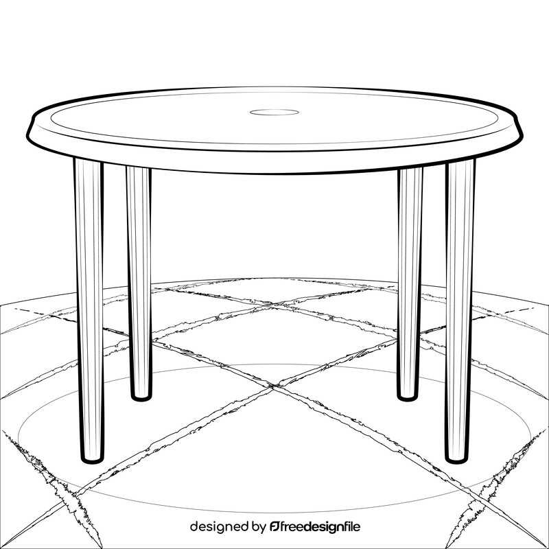 Round table drawing black and white vector