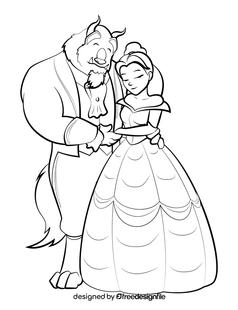 Beauty and the beast drawing black and white clipart