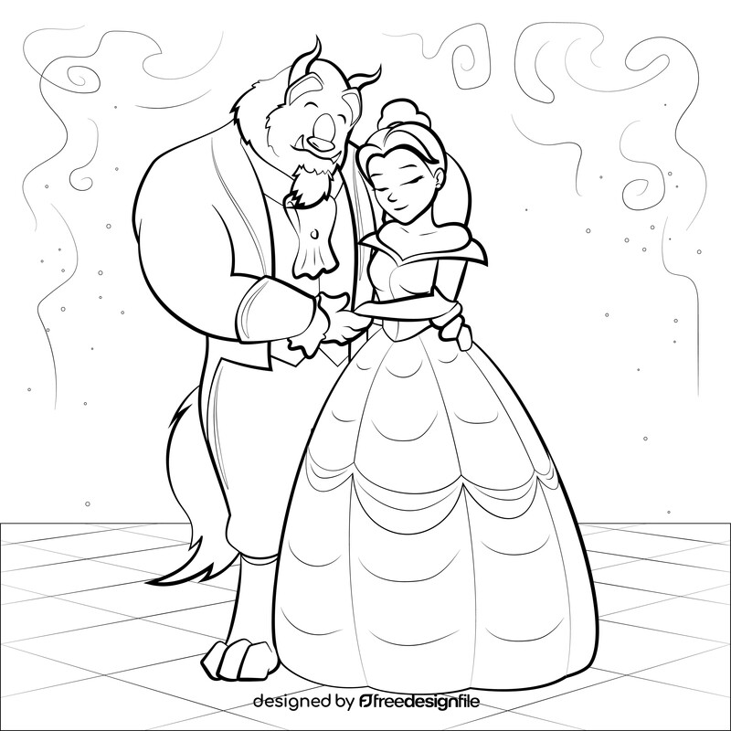 Beauty and the beast drawing black and white vector