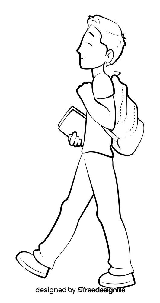 Boy college student black and white clipart