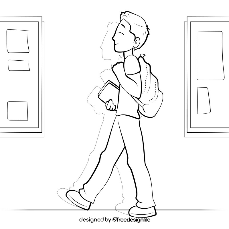 Boy college student drawing black and white vector