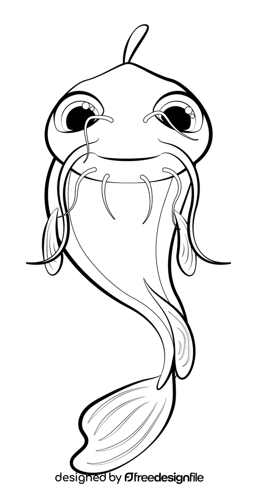 Catfish fish drawing black and white clipart