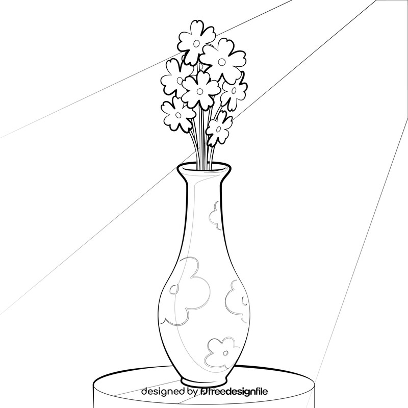 Flower vase drawing outline black and white vector