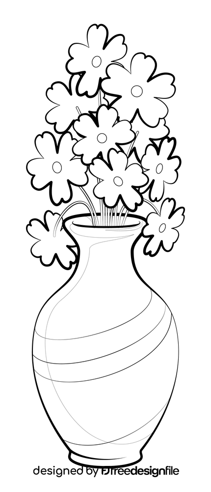 Flower vase drawing black and white clipart