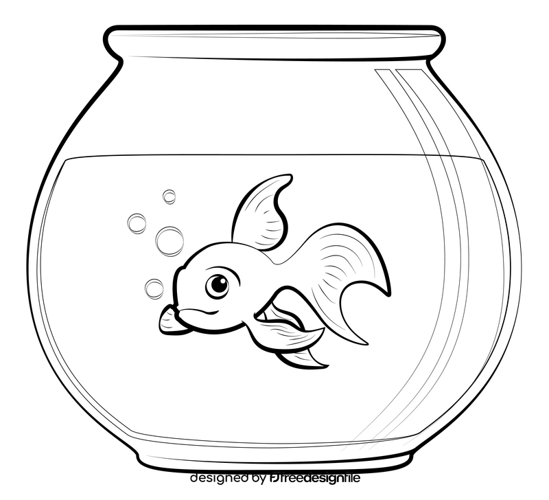 Fish bowl drawing black and white clipart