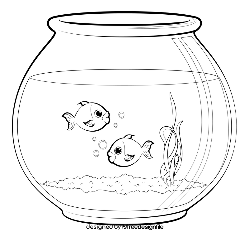 Fish bowl drawing black and white clipart