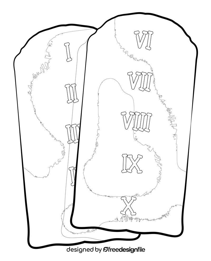 Ten commandments drawing black and white clipart