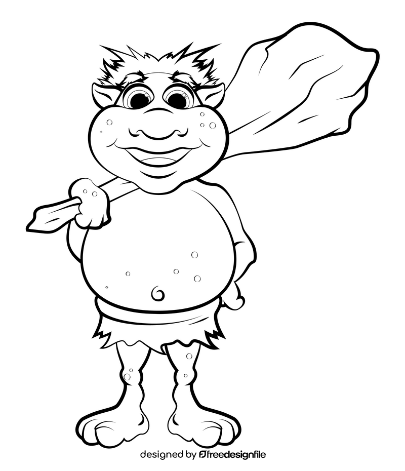 Troll drawing black and white clipart