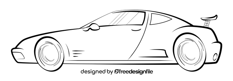 Sports car drawing black and white clipart