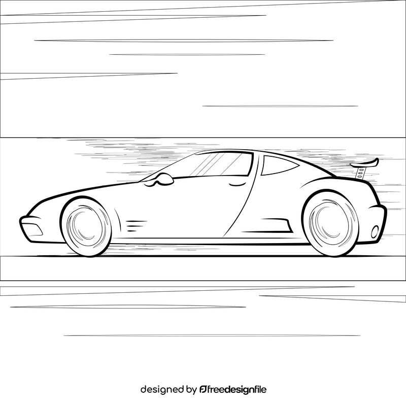 Sports car drawing outline black and white vector