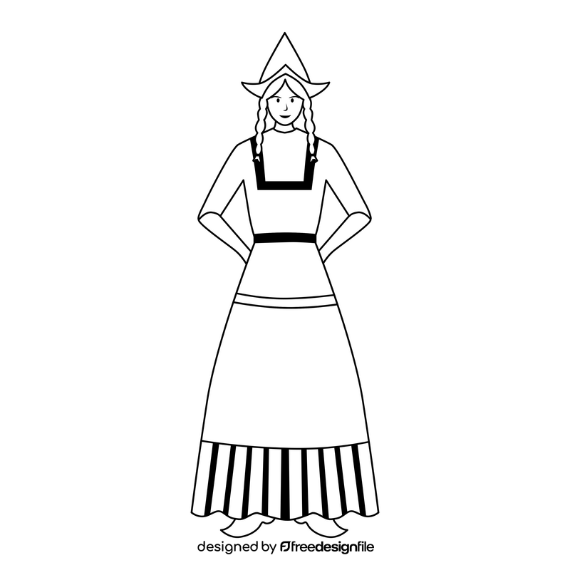 Klederdracht folk costume black and white clipart