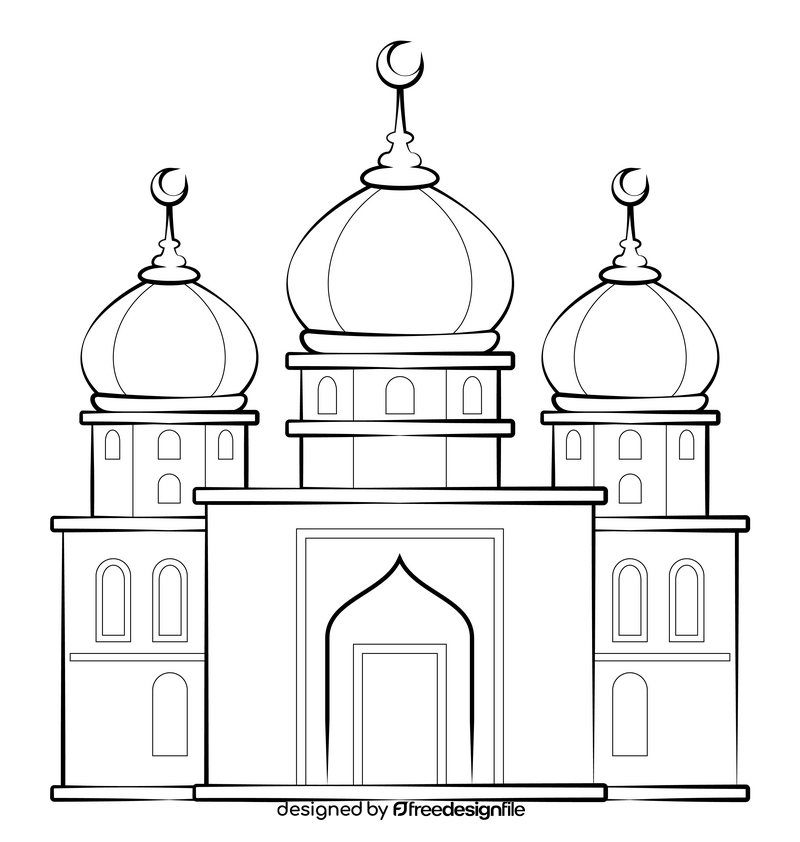 Mosque drawing outline black and white clipart