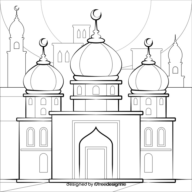 Mosque drawing outline black and white vector