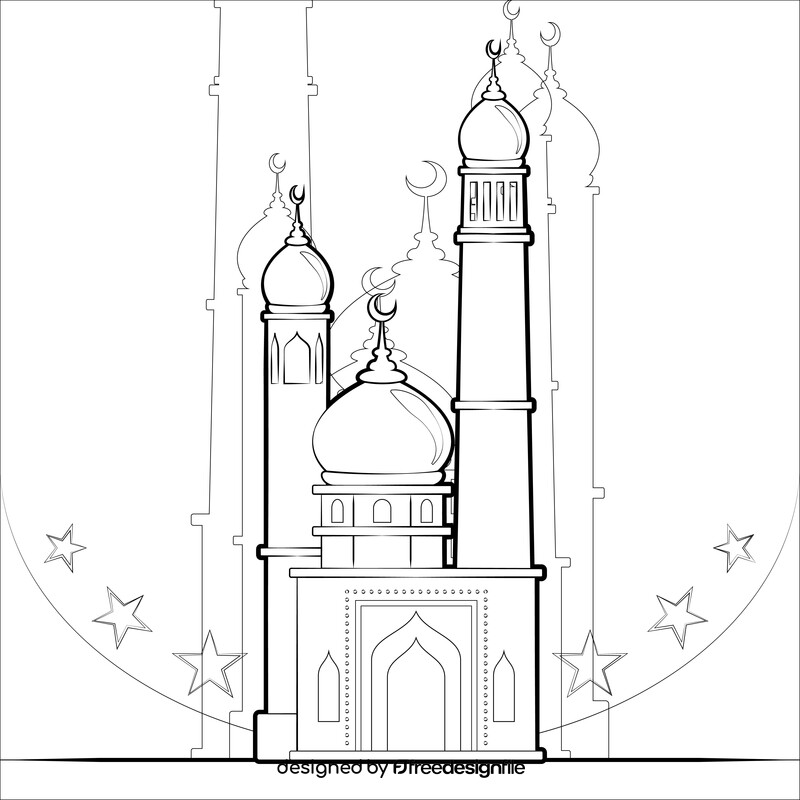 Mosque drawing black and white vector