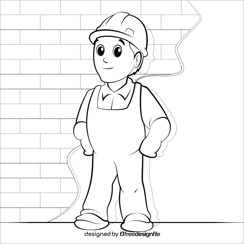 Builder drawing outline black and white vector