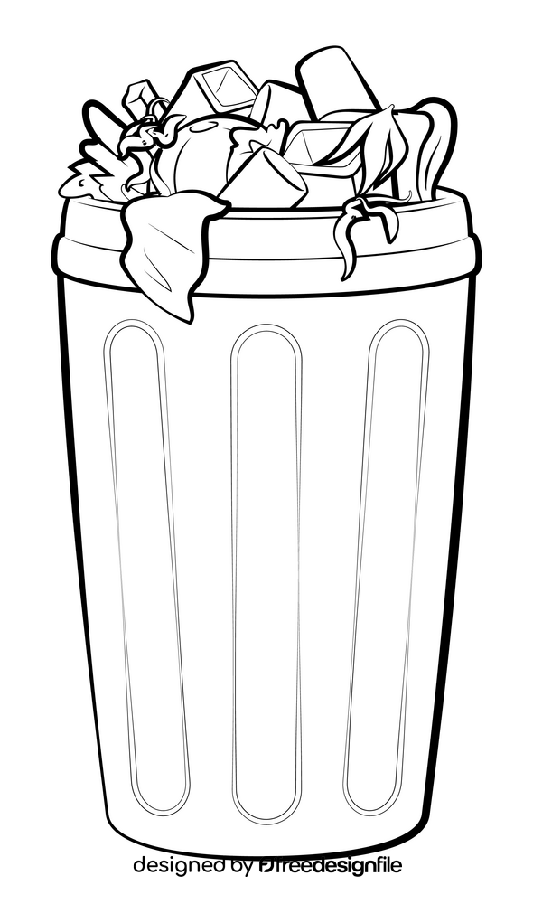 Trash bin drawing black and white clipart